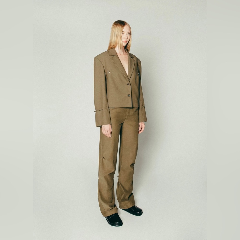 Set - jacket and trousers in olive green